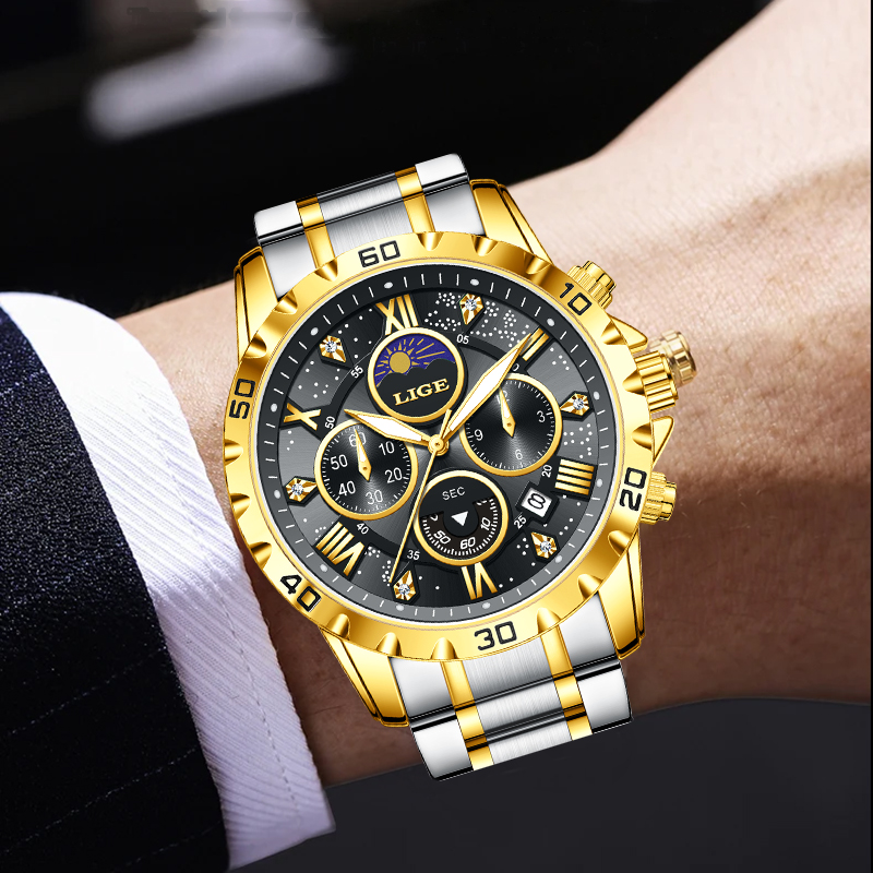 Luxury Watch Moon Phase - LIGE Top Brand Luxury Quartz Man