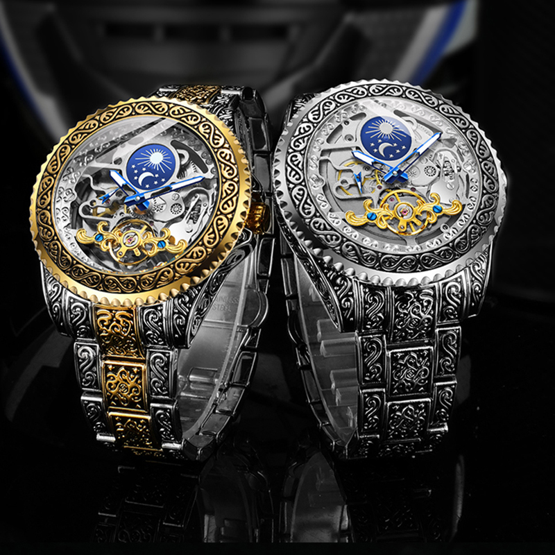 Moonphase Complication Watch - Forsining Luxury Transparent Skeleton Automatic Mechanical