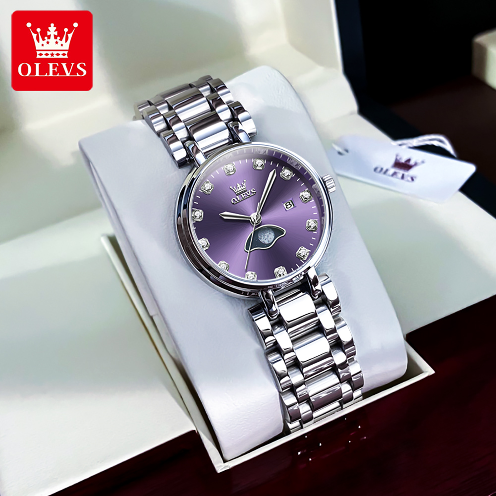 OLEVS Elegant Fashion Purple R - đánh giá và giá Luxury Watch Moon Phase