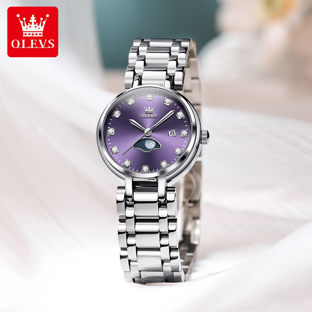 OLEVS Elegant Fashion Purple R - đánh giá và giá Luxury Watch Moon Phase