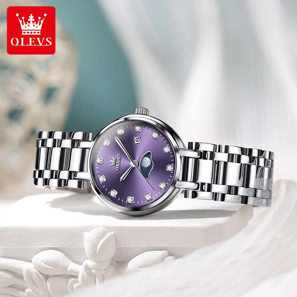 OLEVS Elegant Fashion Purple R - đánh giá và giá Luxury Watch Moon Phase