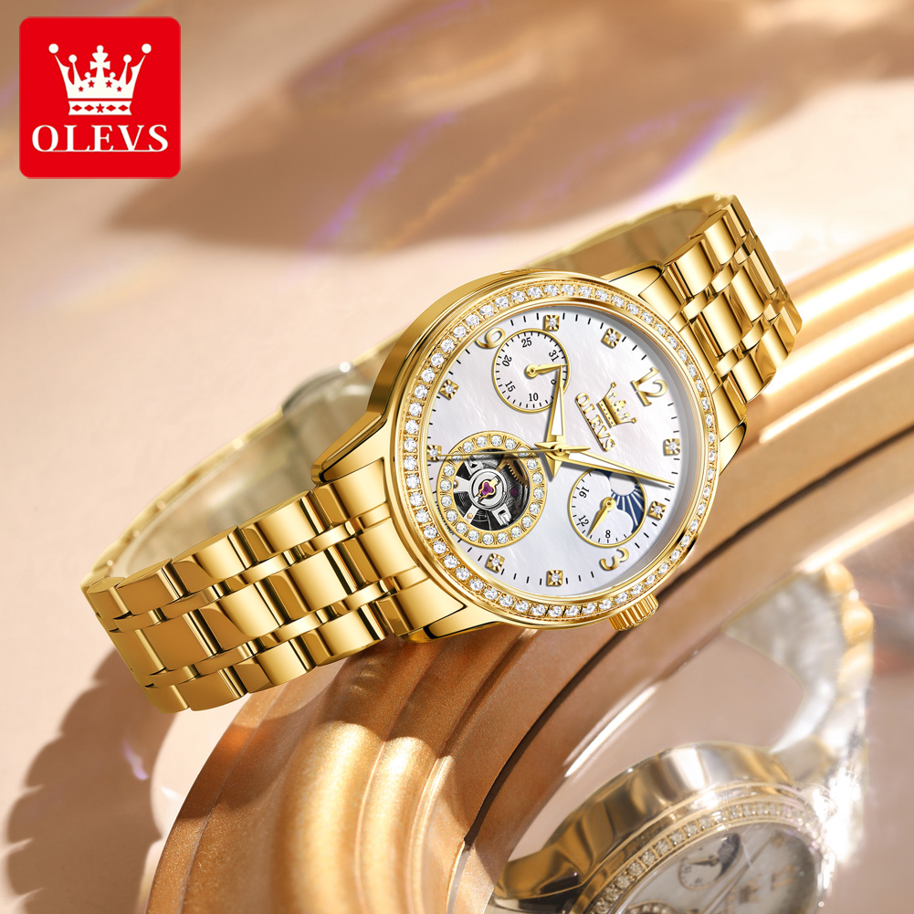 OLEVS 6750 Automatic Woman Wat - đánh giá và giá Luxury Watch Moon Phase