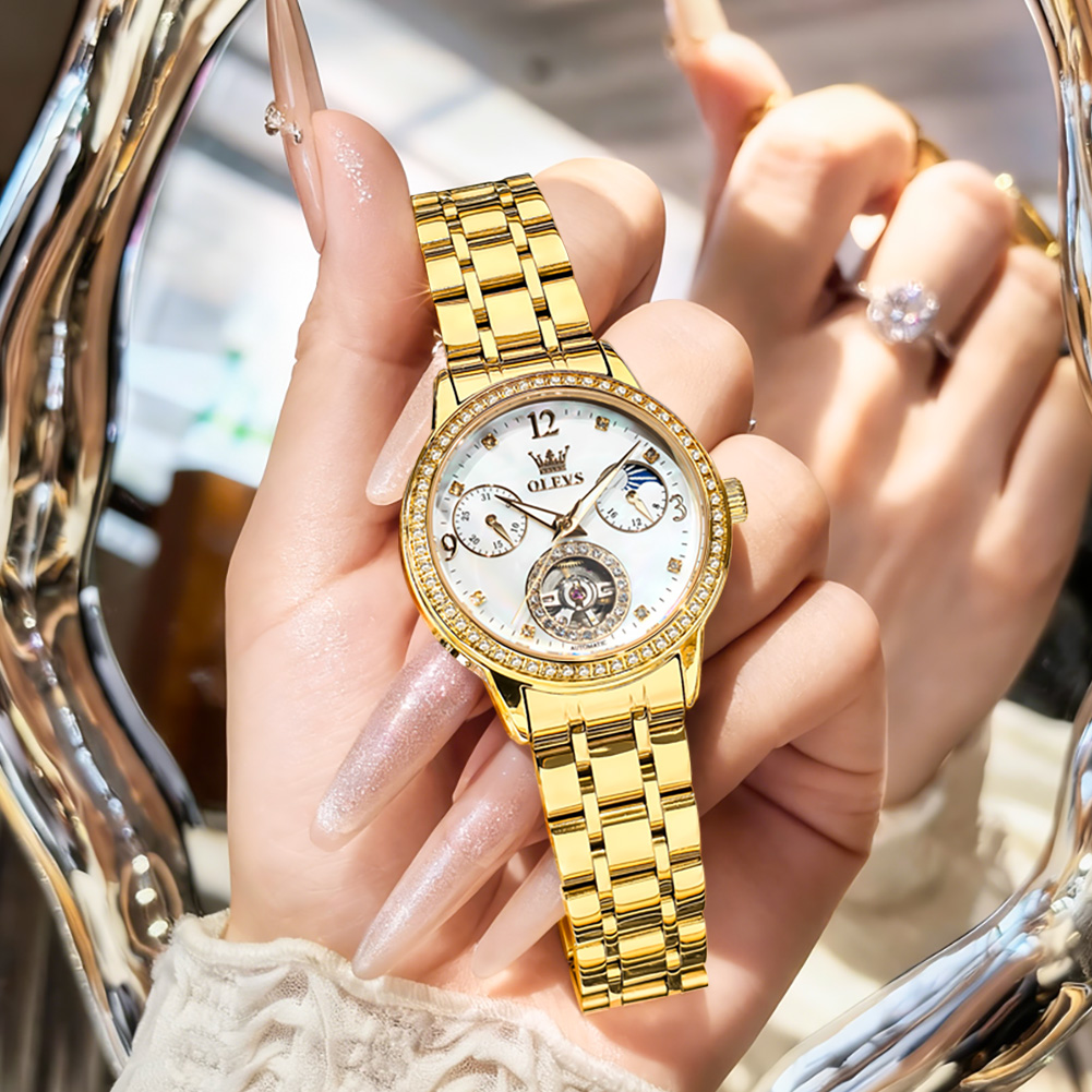 OLEVS 6750 Automatic Woman Wat - đánh giá và giá Luxury Watch Moon Phase