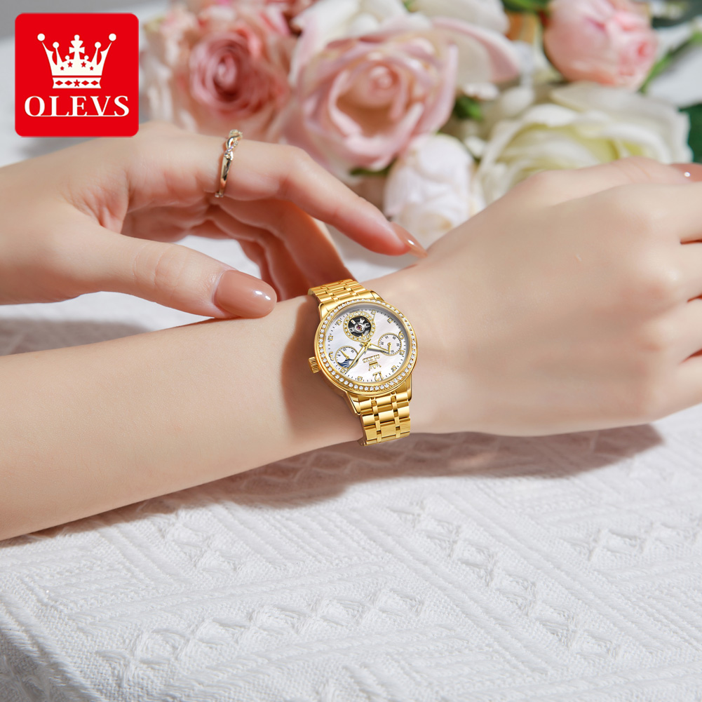 OLEVS 6750 Automatic Woman Wat - đánh giá và giá Luxury Watch Moon Phase
