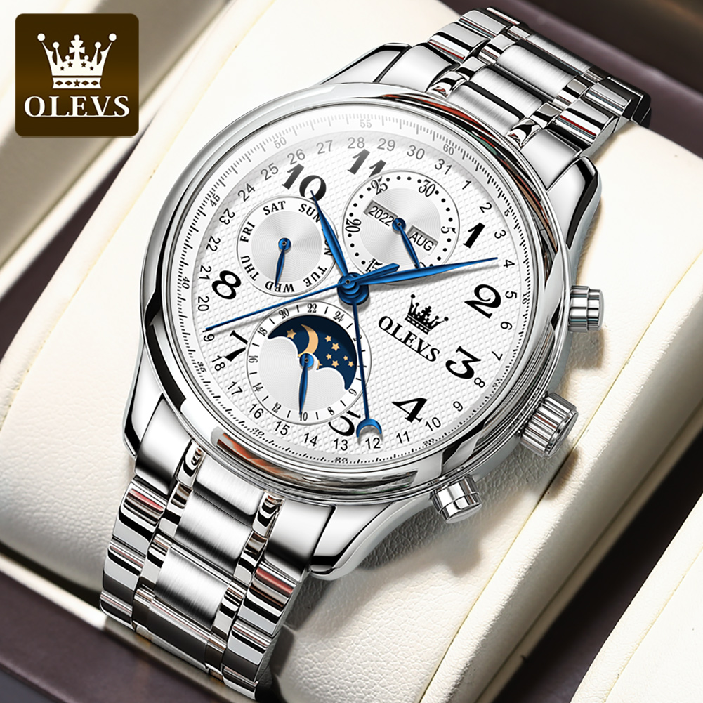 OLEVS 6667 Luxury Original Men - đánh giá và giá Moonphase Complication Watch
