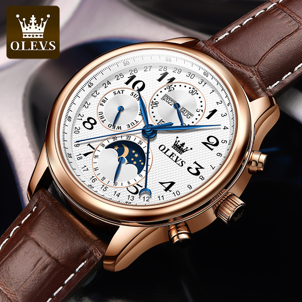OLEVS 6667 Luxury Original Men - đánh giá và giá Moonphase Complication Watch