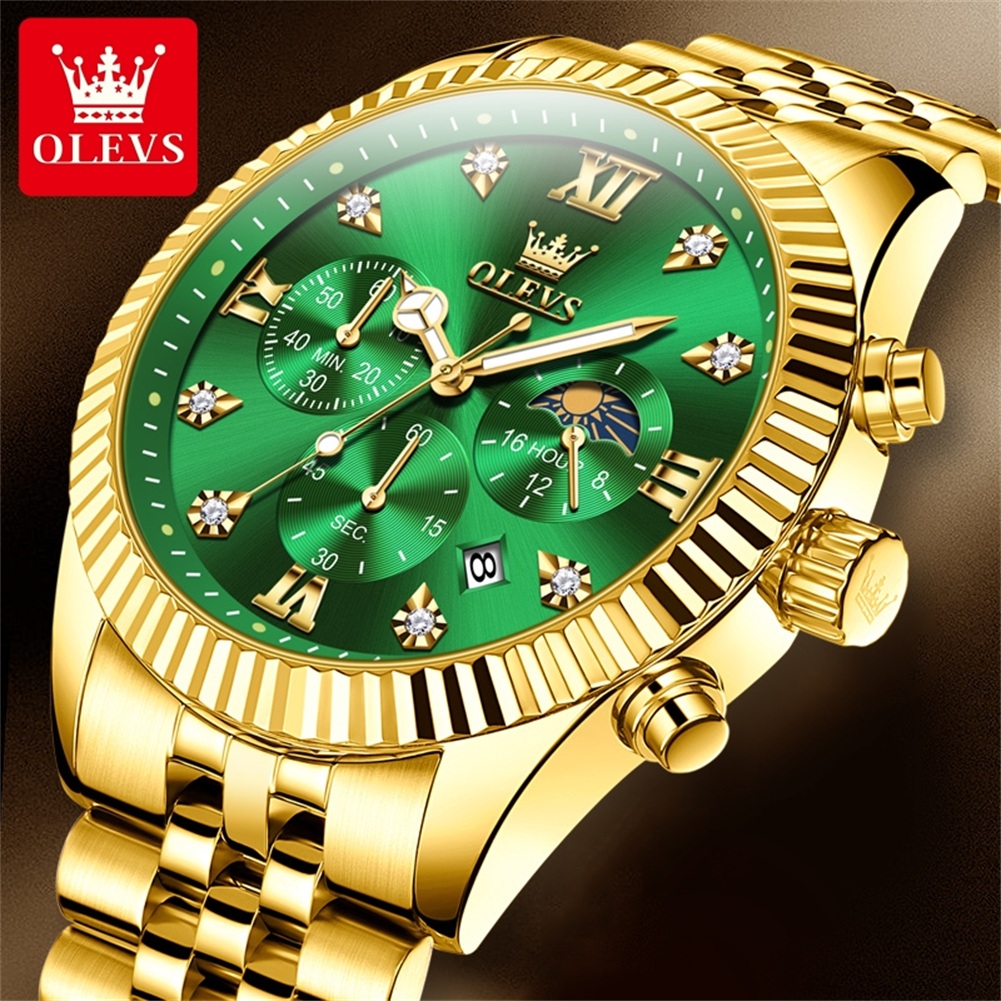 OLEVS 2932 Men Watch All Gold  - đánh giá và giá Moonphase Complication Watch