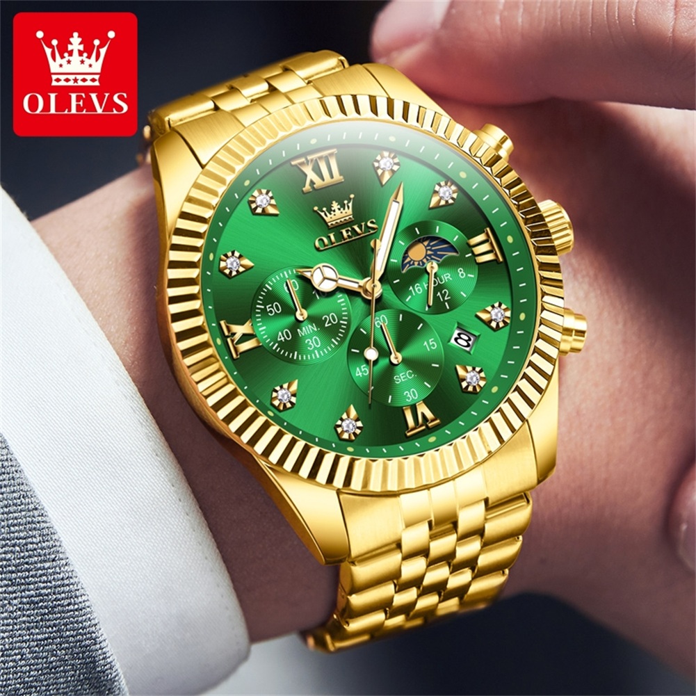 OLEVS 2932 Men Watch All Gold  - đánh giá và giá Moonphase Complication Watch