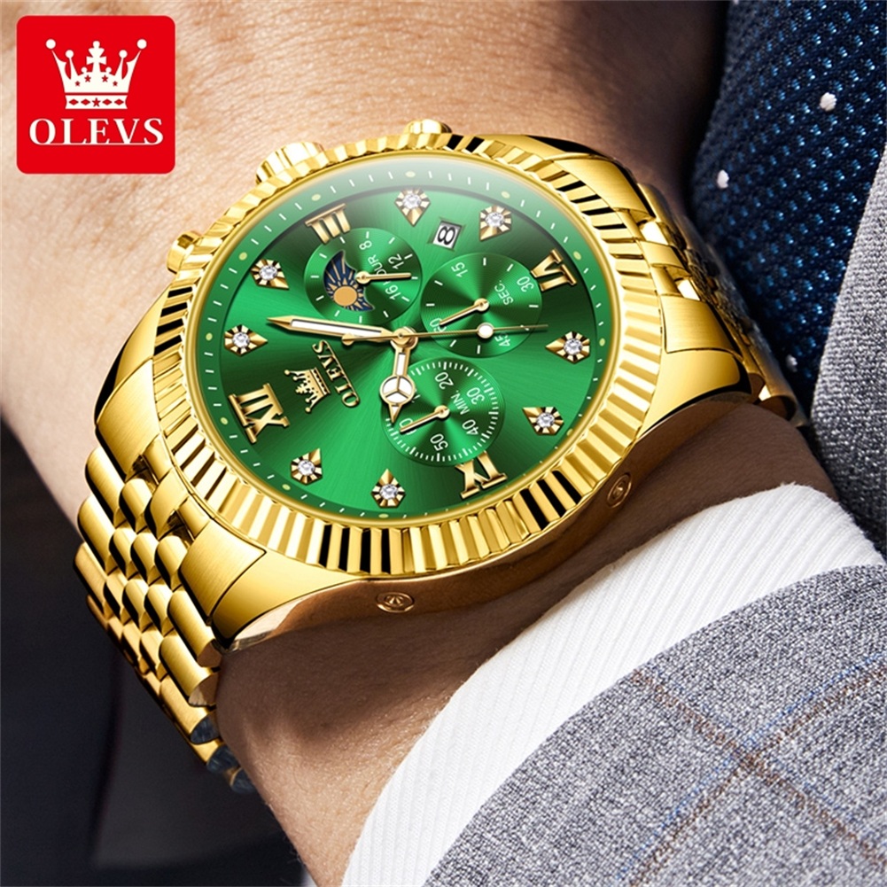 OLEVS 2932 Men Watch All Gold  - đánh giá và giá Moonphase Complication Watch